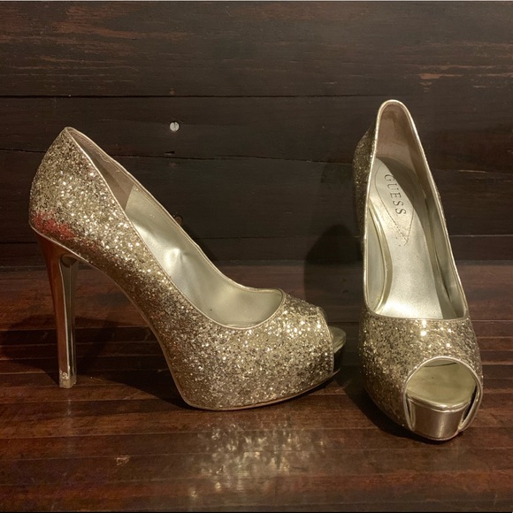 Guess Gold Glitter Heels - Picture 1 of 4